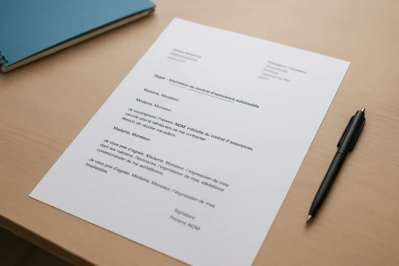 Modele lettre resiliation assurance auto facile à utiliser pour mettre fin à votre contrat. Suivez nos conseils pratiques et simplifiez vos démarches dès maintenant.