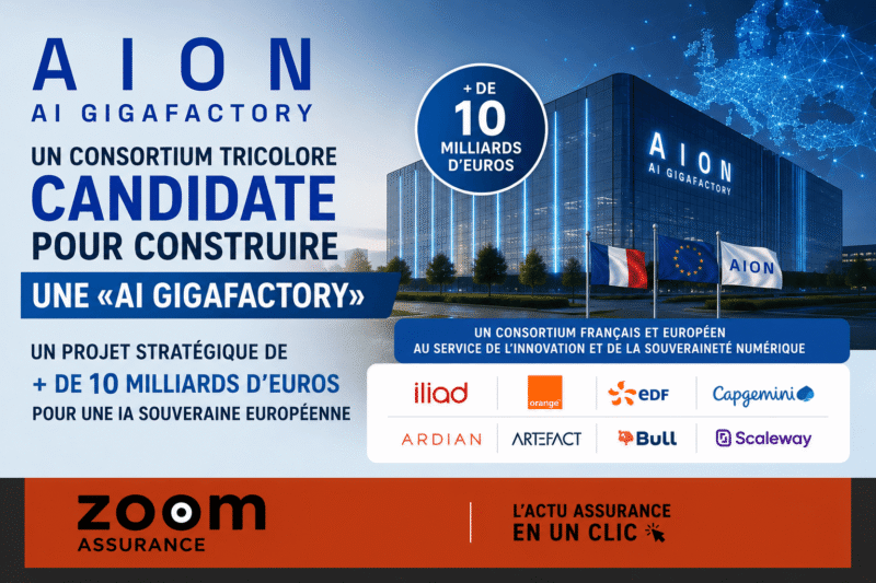 AION mobilise 10 Md€ pour un centre IA souverain européen, garantissant puissance de calcul et compétitivité aux entreprises et assurés français d’ici 2026.