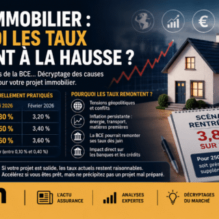 Crédit immobilier 2026 : taux en hausse modérée, autour de 3,50 % à 3,60 %. Impact inflation et géopolitique, scénario à 3,80 % en 2027 étudié.