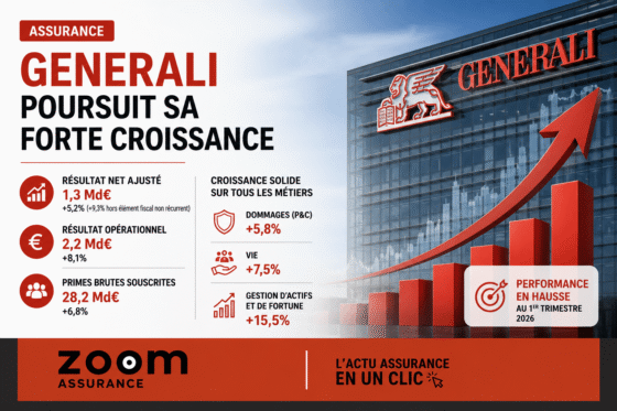 Generali affiche un résultat net ajusté de 1,3 Md€ au T1 2026, avec une progression notable en vie et gestion d’actifs, confirmant sa solidité financière.