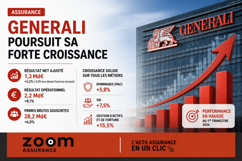 Generali affiche un résultat net ajusté de 1,3 Md€ au T1 2026, avec une progression notable en vie et gestion d’actifs, confirmant sa solidité financière.