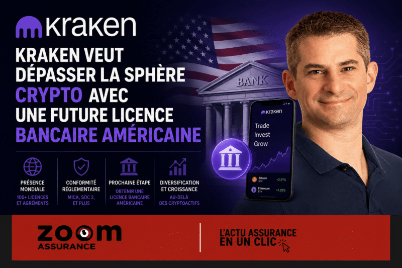 Kraken vise une licence bancaire américaine pour 2026, après 100+ agréments et un chiffre d’affaires projeté de 2,2 Md$ en 2025.