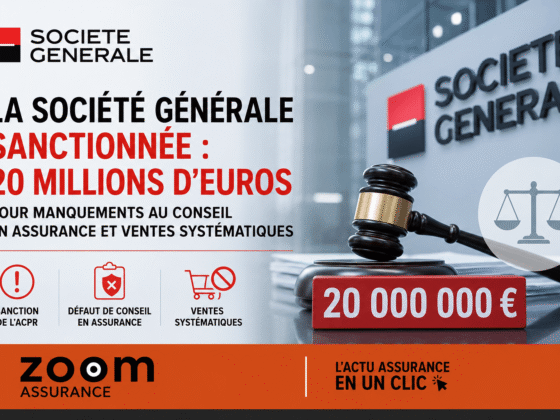La Société Générale sanctionnée en 2024 pour manquements au devoir de conseil dans l’assurance Sobrio, avec une amende de 20 millions d’euros infligée.