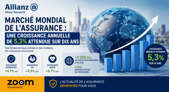Le marché mondial assurance croît de 7,1 % en 2025, porté par l’assurance santé (+12,3 %) et l’Asie, avec 6 900 Md€ de primes totales.