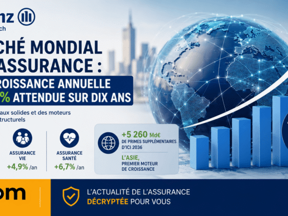Le marché mondial assurance croît de 7,1 % en 2025, porté par l’assurance santé (+12,3 %) et l’Asie, avec 6 900 Md€ de primes totales.