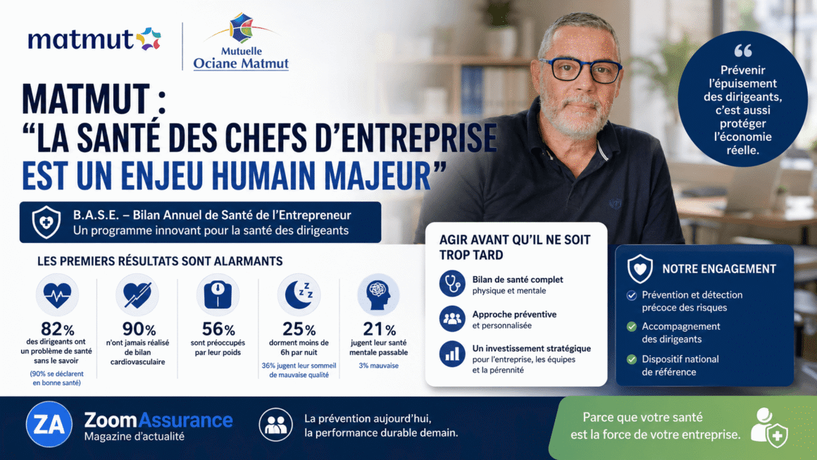 Matmut analyse les risques santé des dirigeants en 2025 : 82 % présentent des troubles non détectés, soulignant l’enjeu stratégique de la prévention.