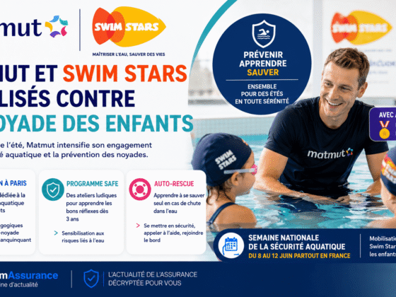 Matmut s’engage avec Swim Stars pour réduire les noyades infantiles, avec des ateliers SAFE et un programme Auto-Rescue dès 3 ans en 2026.