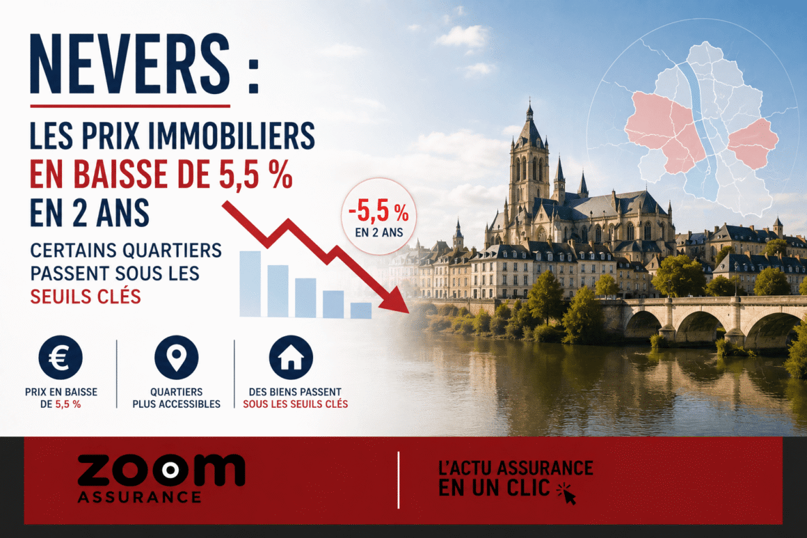 Nevers affiche un prix moyen de 1 189 €/m², marché immobilier accessible en Bourgogne, avec stabilisation prévue et 79 jours en délai de vente.