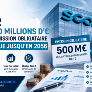 SCOR émet 500 M€ d’obligations subordonnées Tier 2 à taux fixe puis variable, notées A3, renforçant sa dette dans un cadre Solvabilité II en 2026.