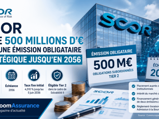SCOR émet 500 M€ d’obligations subordonnées Tier 2 à taux fixe puis variable, notées A3, renforçant sa dette dans un cadre Solvabilité II en 2026.