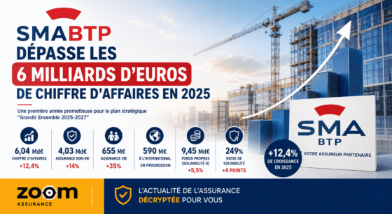 SMABTP en 2025 affiche 6,04 Md€ de chiffre d’affaires, une solvabilité à 249% et une diversification accrue dans la construction et les assurances vie.